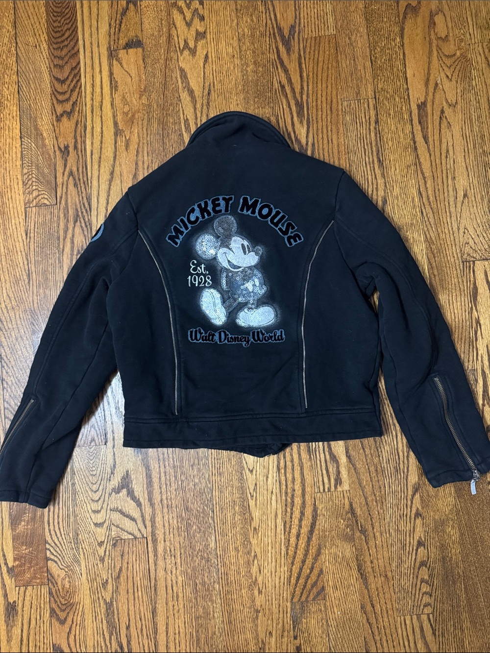 Disney Parks Mickey Mouse Moto Jacket SZ M Walt Disney World 1928 Embroidered